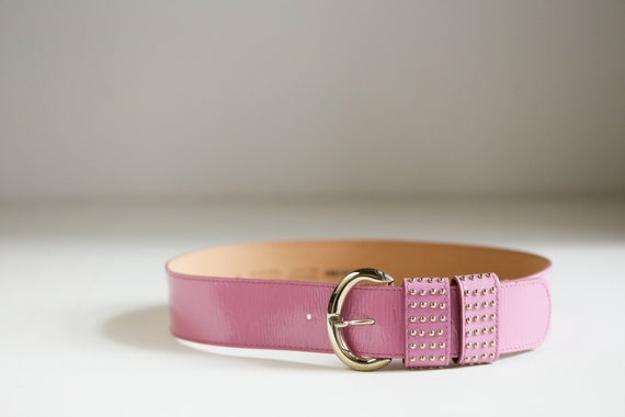 Vintage Dusty Pink Patent Leather Wide Belt w Stud