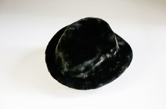 60s Black Sheared Beaver Ladies Fur Fedora Hat | … - image 8