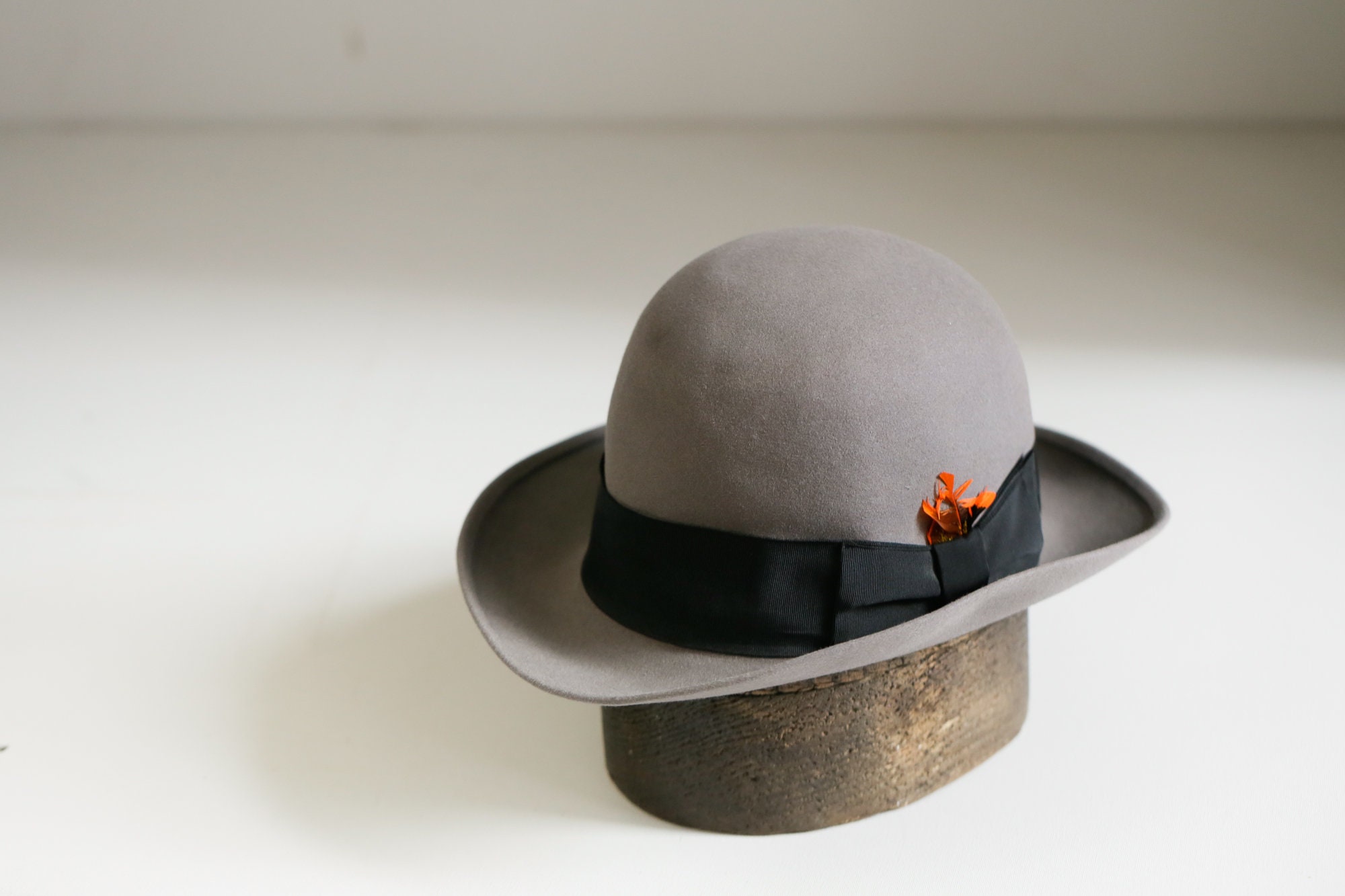 Importina Vintage‎ Bollman 100% Wool Felt Bowler Hat Cream with Black Ribbon Vintage French Derby Bowler Hat,vintage Wool Felt Grosgrain  main image 2