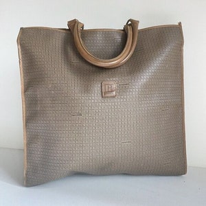 Bolso tote grande con monograma en toda la prenda beige Tacchini vintage