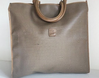 Vintage Tacchini Beige All Over Monogram Large Tote Bag