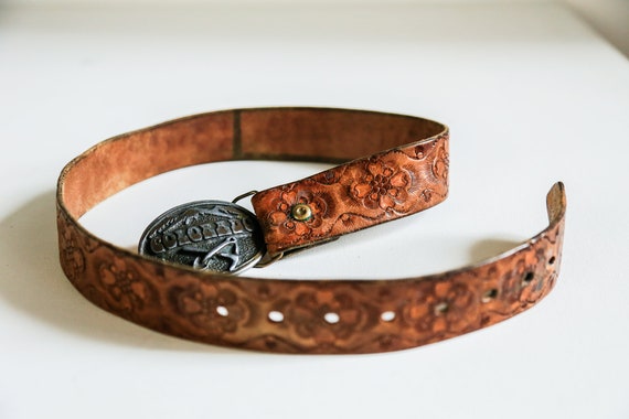 Vintage Colorado Mines Buckle Hand Tooled Leather… - image 3