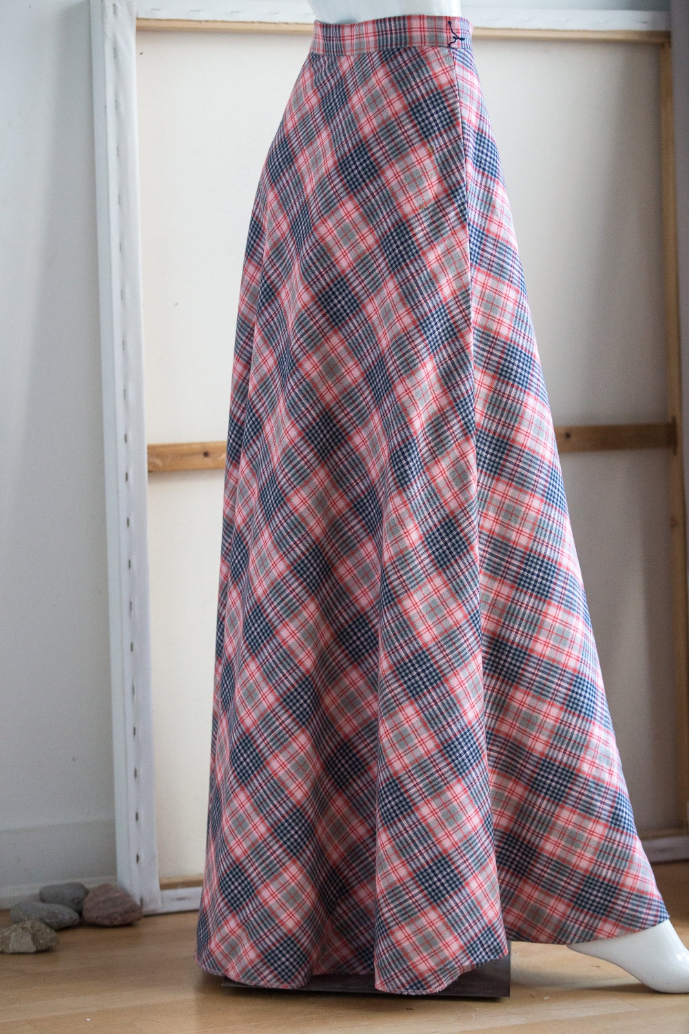 Pink Plaid Maxi Wool Skirt | Modesty Skirt| High Waisted
