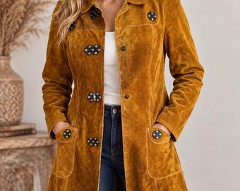 Vintage Cardinale 70s Brown Suede Unique Hardware A line Jacket XS