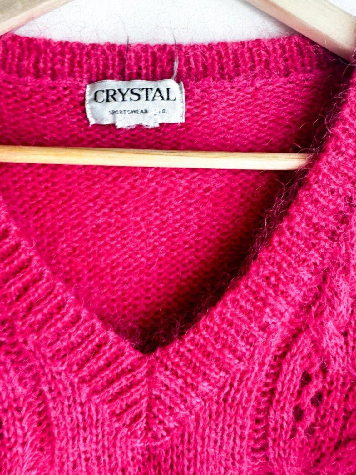Vintage Mohair Wool Hot Pink Magenta V neck Sweater S, photo 4 of 5