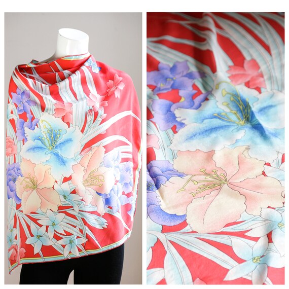 Vintage Silk Floral Scarf | Colourful Floral Large