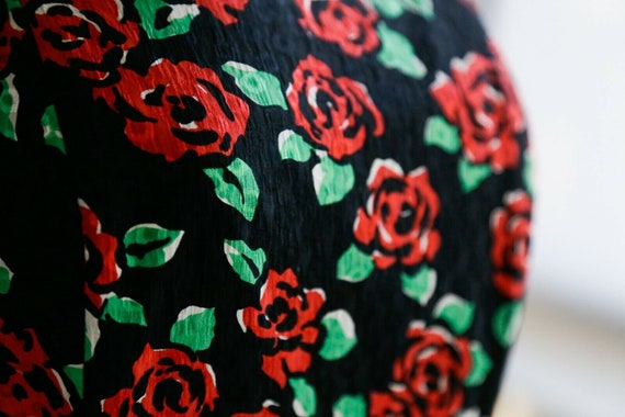 Vintage Bustier Top Ruffled Puffed Skirt Red Flor… - image 7