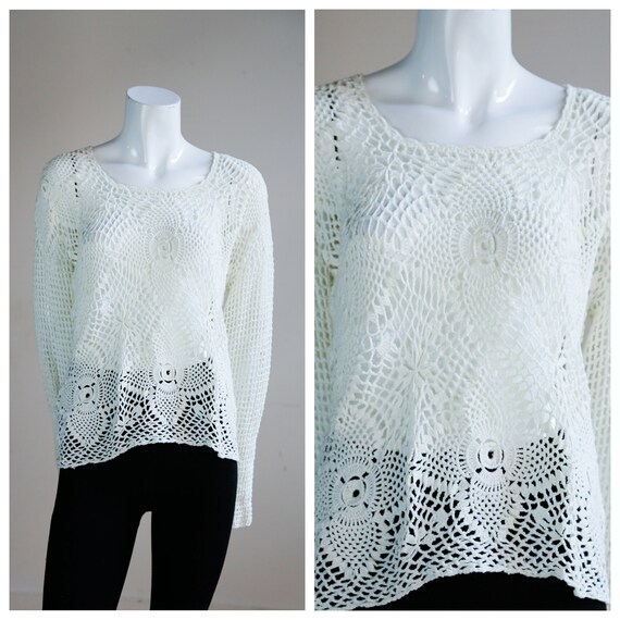 White Crochet Scoop Neck Top | Fine Crochet Festiv