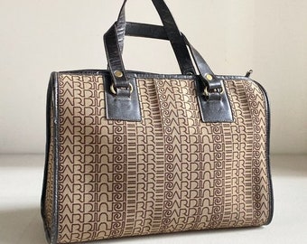 Vintage Pierre Cardin All over Print Canvas Leather Trim Small Satchel