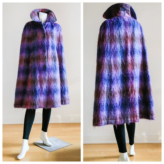 Plaid Wool Cape Coat | Vintage Plaid Mohair Wool C