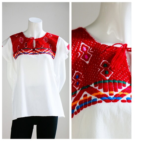 Boho Embroidered Cotton Short Sleeve Off White Top
