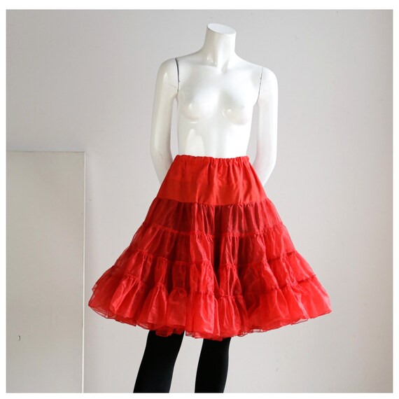 60s Cherry Red Vintage Tiered Crinoline Petticoat