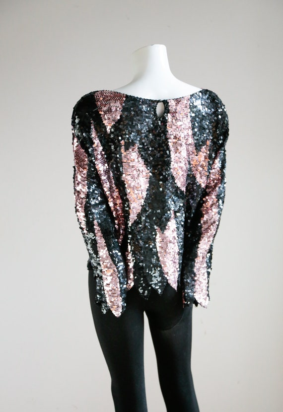 Black Pink Sequin Top |  Long Sleeves Sequin Top … - image 7