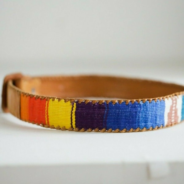 Vintage Handmade Leather Bordado Colorido Boho Festival Belt