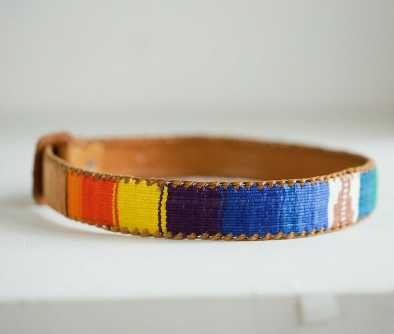 Vintage Handmade Leather Embroidered Colourful Boho Festival Belt image 1