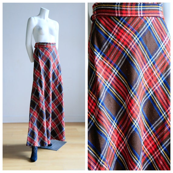 Red Plaid Wool Long Skirt | Plaid Wool Maxi Skirt