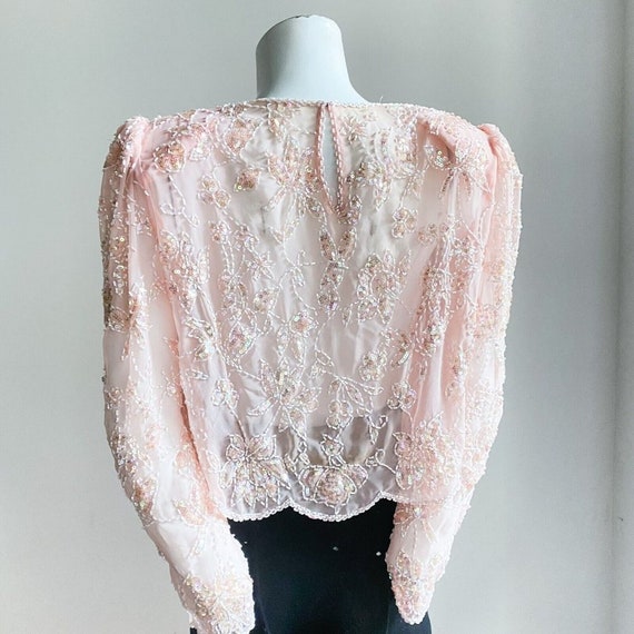 Vintage SILK Peach Pink Beaded Embroidered Croppe… - image 8