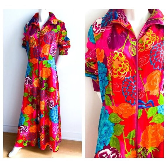 Vintage 70s Alice of California Floral Psychedell… - image 1