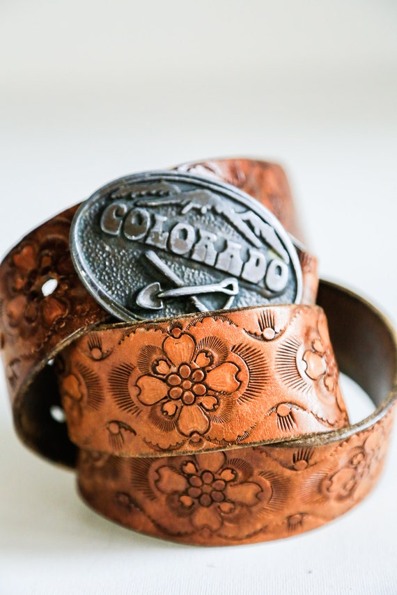 Vintage Colorado Mines Buckle Hand Tooled Leather… - image 8