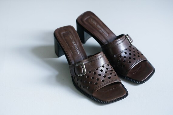 90s Square Toe Leather Via Spiga Slip on Heels |