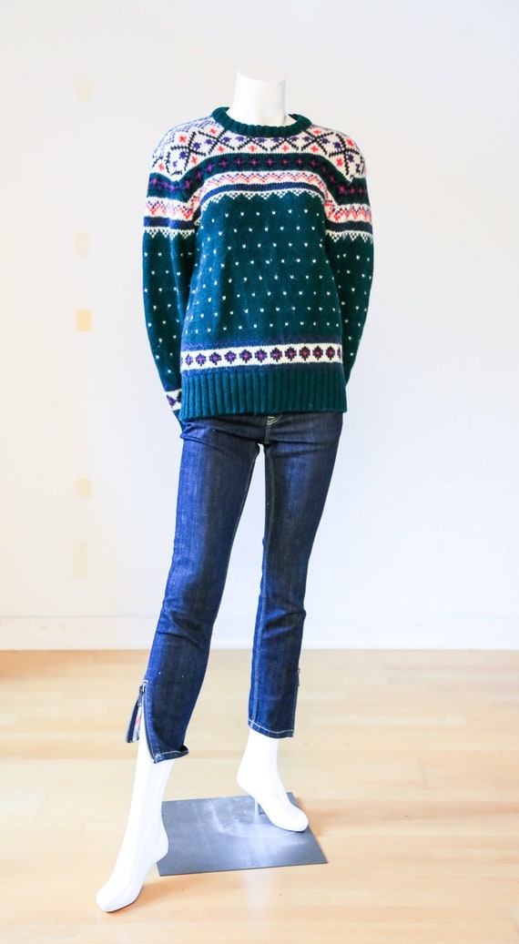 Green Fairisle Print Pullover Sweater | Wool Ski S