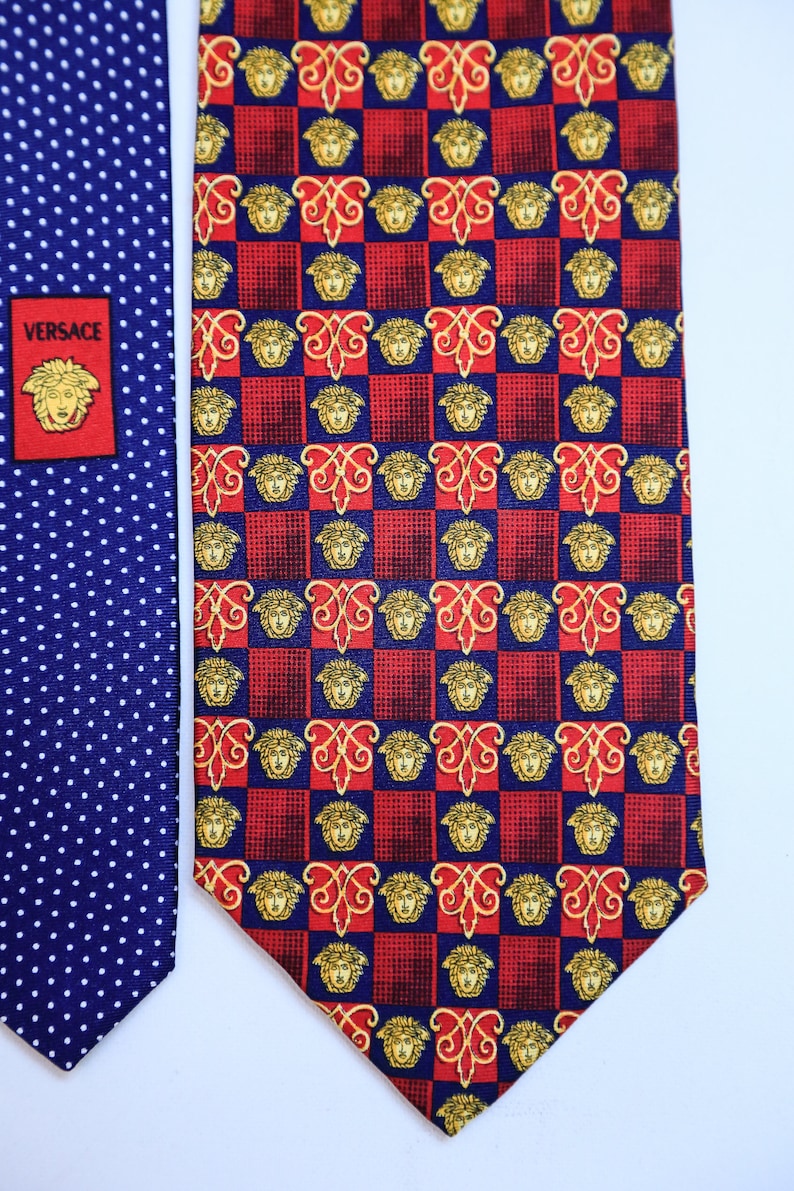 VERSACE Black /& Blue Tile Silk Tie