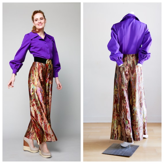 70s Long Sleeve Purple Jumpsuit | Psychedelic Prin