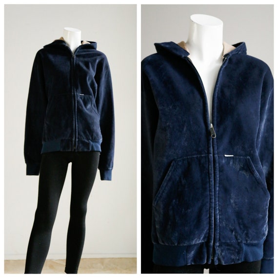 Vintage Carhartt Velour Navy Blue Zip up Hoodie |