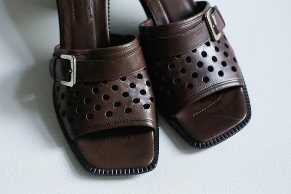 90s Square Toe Leather Via Spiga Slip on Heels |