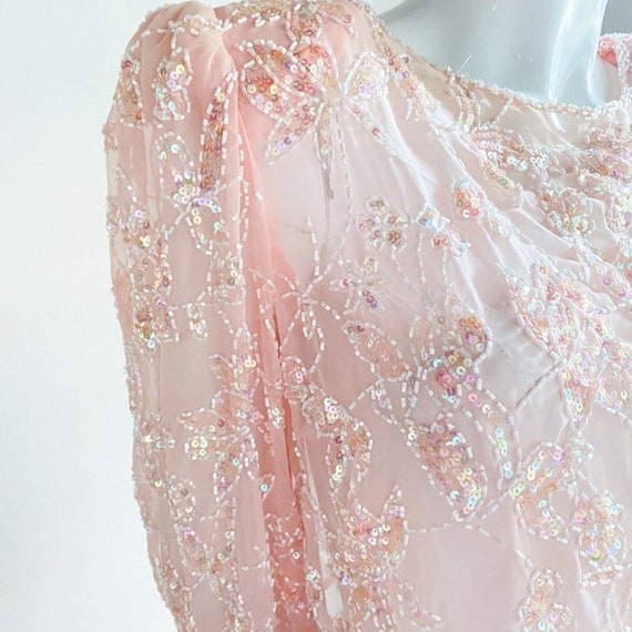 Vintage SILK Peach Pink Beaded Embroidered Croppe… - image 7