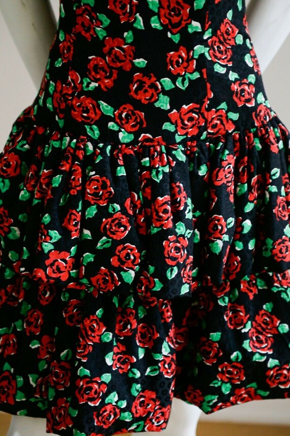 Vintage Bustier Top Ruffled Puffed Skirt Red Flor… - image 6