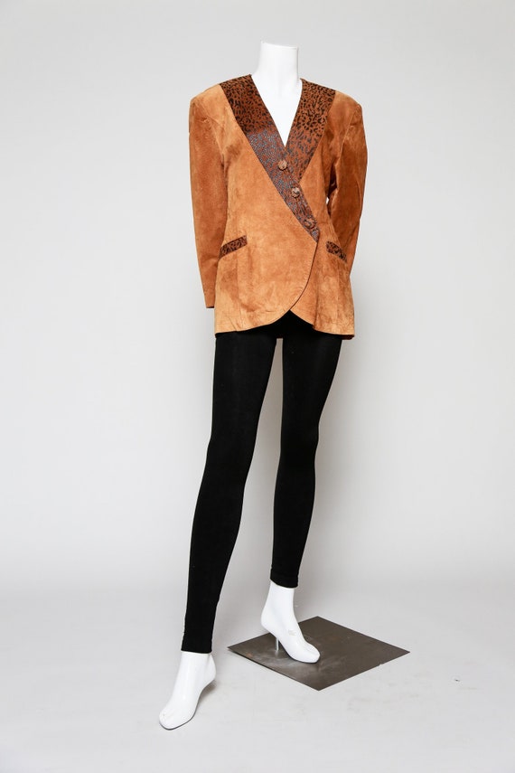 Caramel Brown Suede Blazer | Asymmetrical Closure