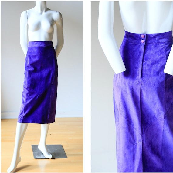 Vintage Purple Lilac High Suede Waist Skirt | Midi