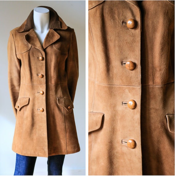 70s Brown Short Deerskin Suede Button Down Jacket