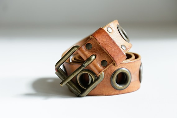 90s Caramel Brown Leather Belt | Vintage Brown Lea