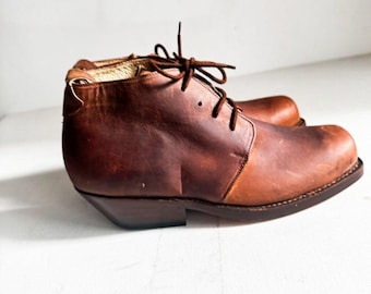 Vintage Y2k Buffalo Handmade Leather Brown Booties 37