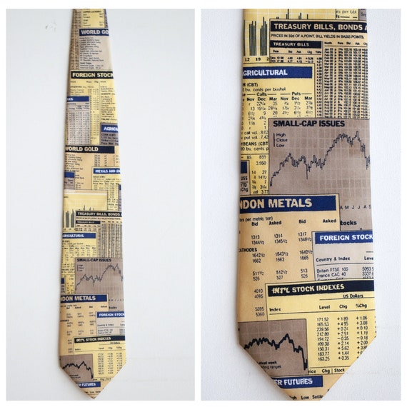 Vintage Alynn Neckwear Financial Pages Print Tie |