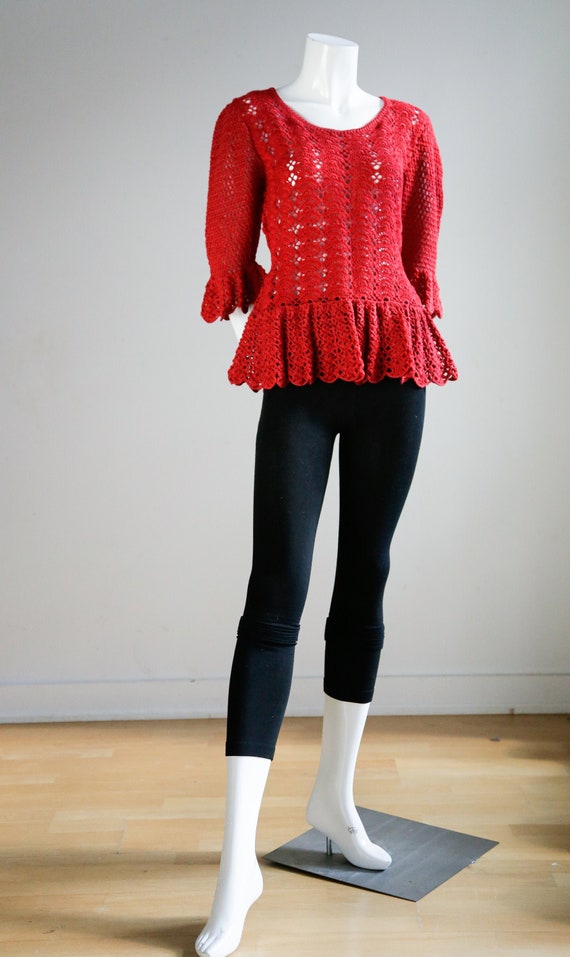 Red Crochet Hand Made Top| Peplum Waist Red Top |
