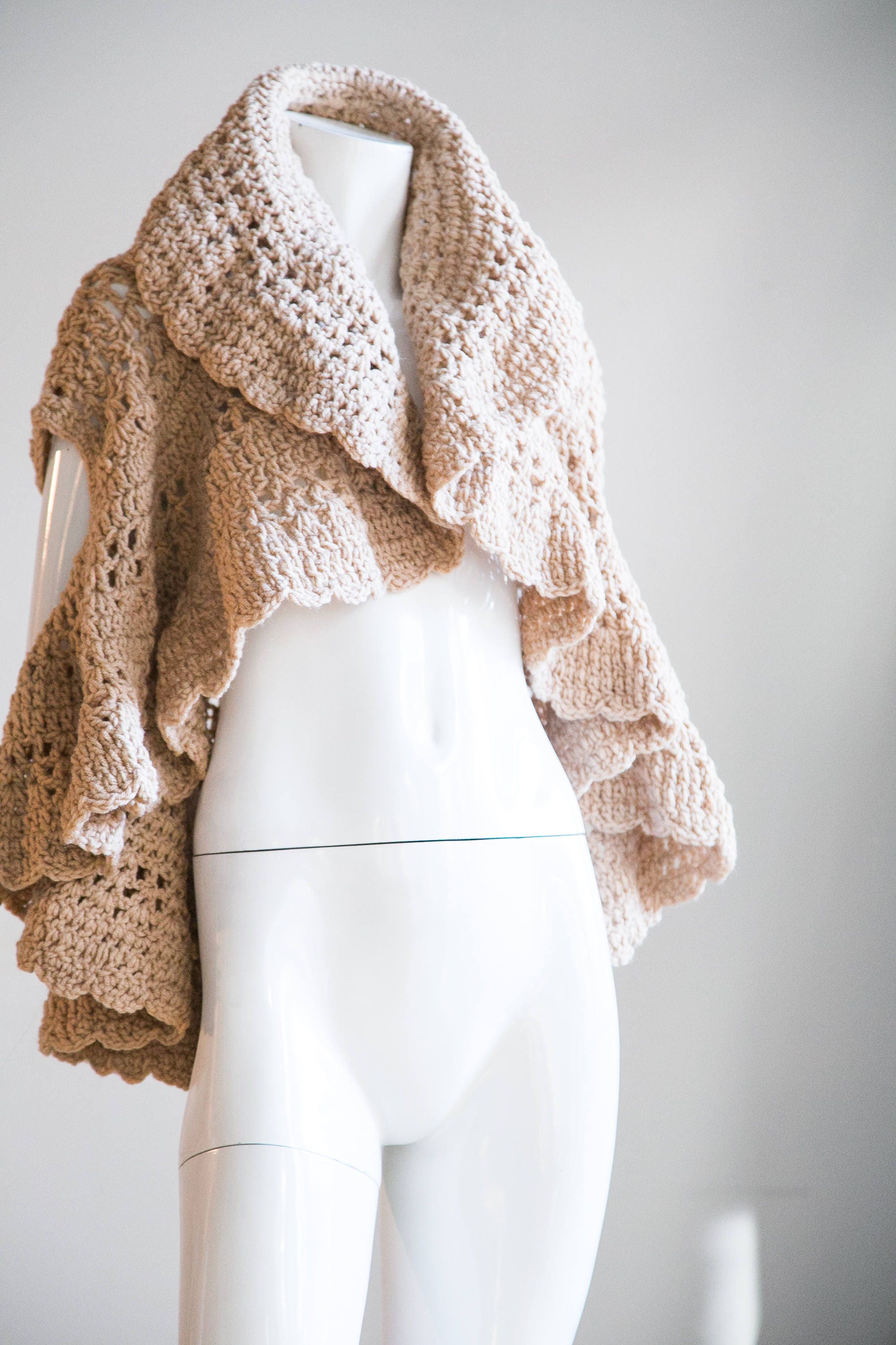 Crochet Waterfall Trim Open Knit Cardigan Beige Crochet Etsy