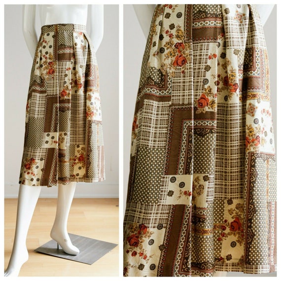 Vintage Silk Patchwork Scarf Print OOAK Midi Skirt