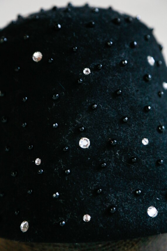 Black Felt Wool  Beaded Cloche Hat  | Beaded Rhin… - image 10