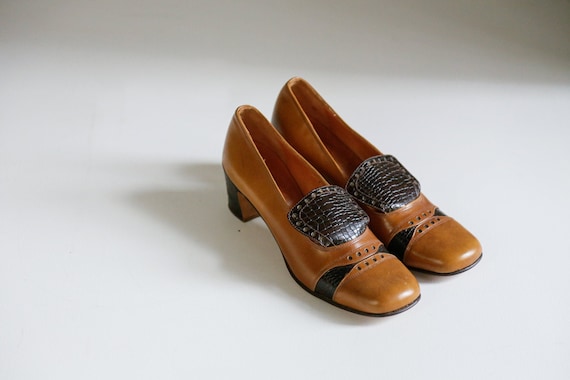60s All Leather Square Toe Vintage Colour block Br