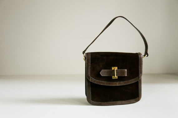 Vintage Suede Structured Handbag |Brown Suede Mini