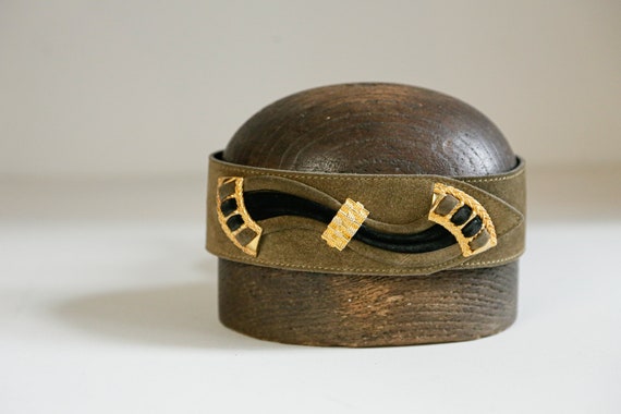 80s Olive Green geometric Wide Belt | Traditional