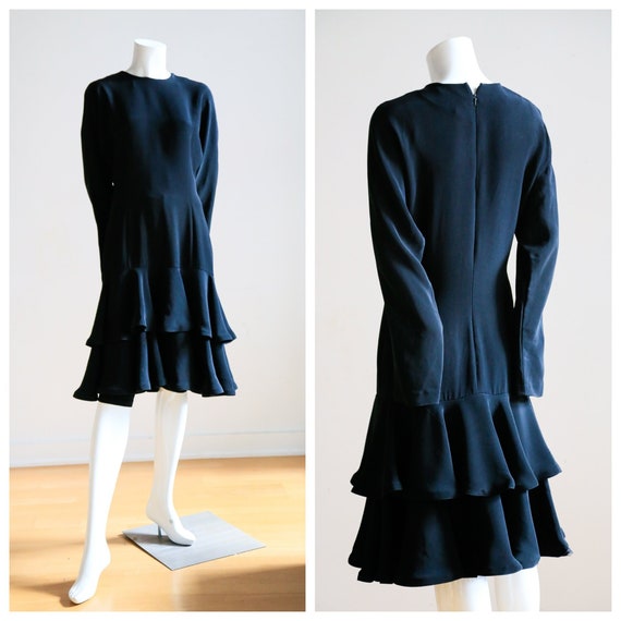 Little Black Dress with Ruffle Hem and Long Sleeve