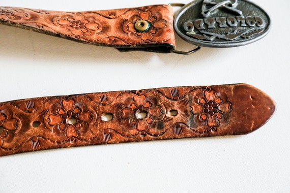 Vintage Colorado Mines Buckle Hand Tooled Leather… - image 9