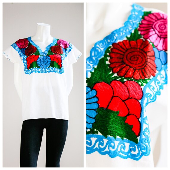 Embroidered Cotton Linen Boho Short Sleeve Top | F