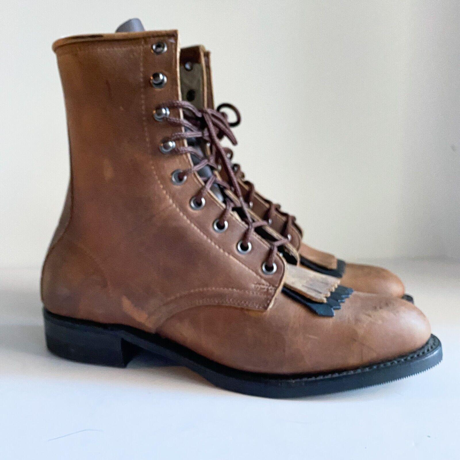 Vintage Brahma by Canada West Brown Leather Lace-Up Boots Vibram Sole Men’s 10 Brahma KOA 8 main image 4