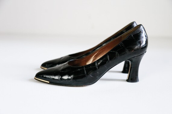 Stuart Wetizman Black Croc Print Sexy Heels |Vinta