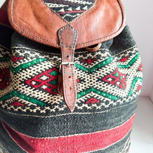 Vintage Handmade Ethnic Kilim Leather Large Backpack - Etsy display picture 3